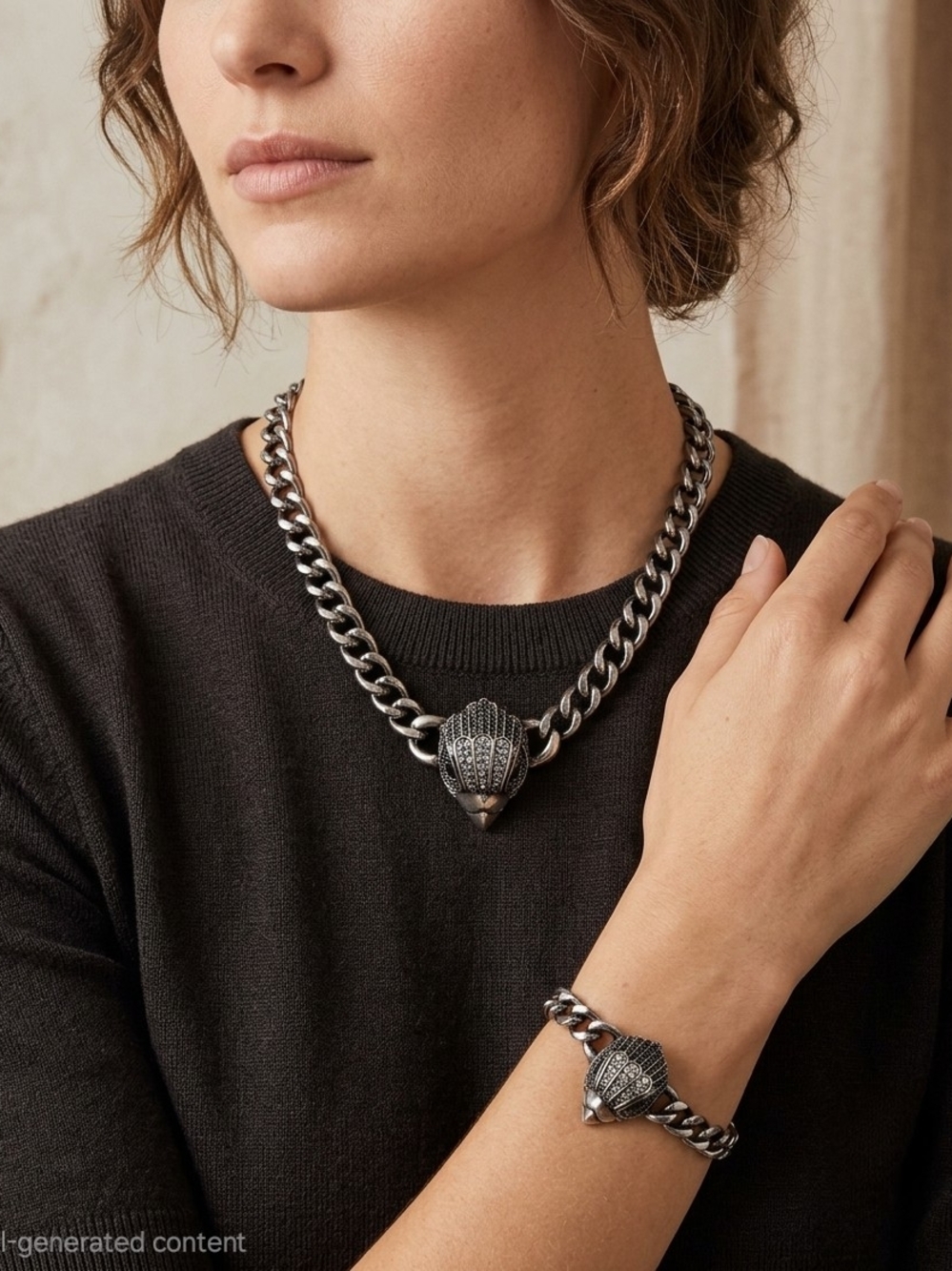 Chunky Silver-Tone Chain Necklace & Bracelet Set